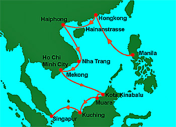 ... die Karte von Manila bis Singapur ...