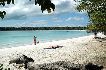... der weiße Sandstrand von Ile des Pins ...