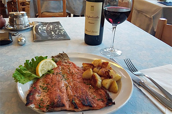 ... Lachsforelle und Valpolicella zum Hauptgang ...