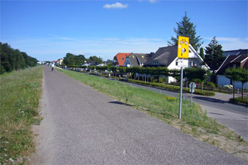 ... ein Radweg führt entlang dem Deich bei Zingst ...